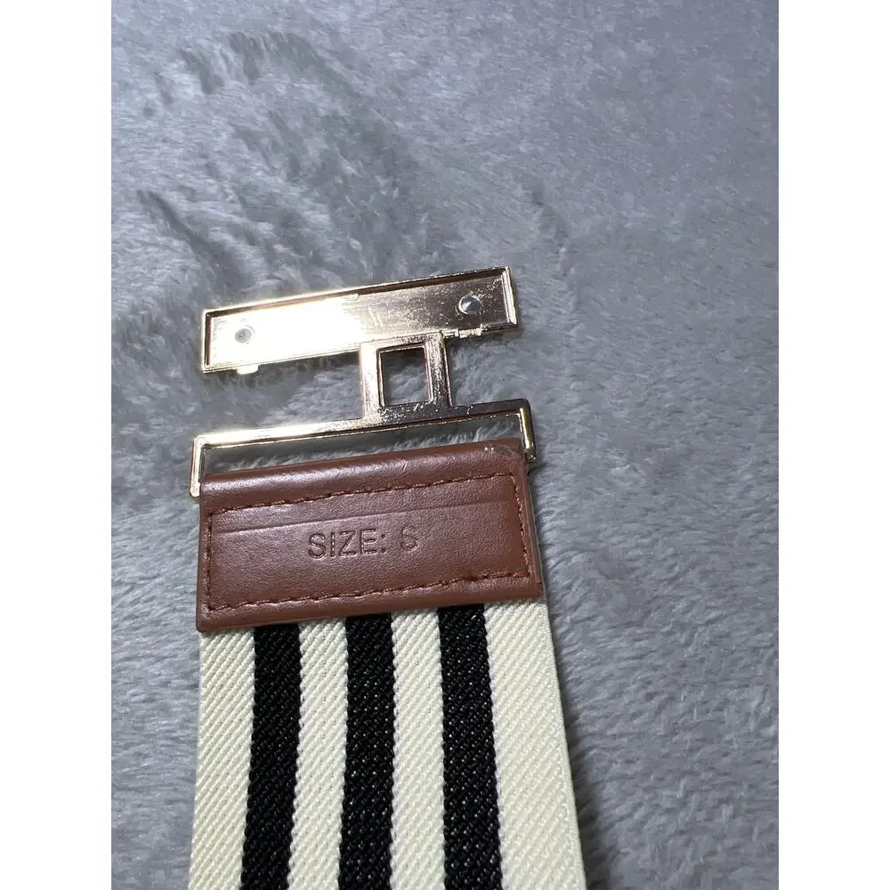 Coastal Stretch Waist Cincher Belt Gold Buckle Striped Small Luxury Wedding